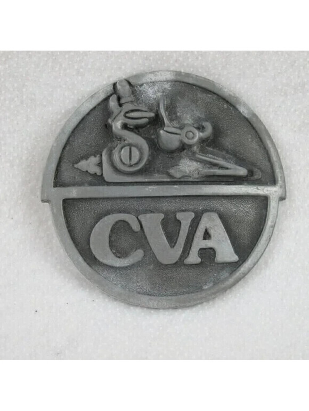 Vintage Belt Buckle Connecticut Valley Arms CVA Pewter Mountain Rifle Gun 1978